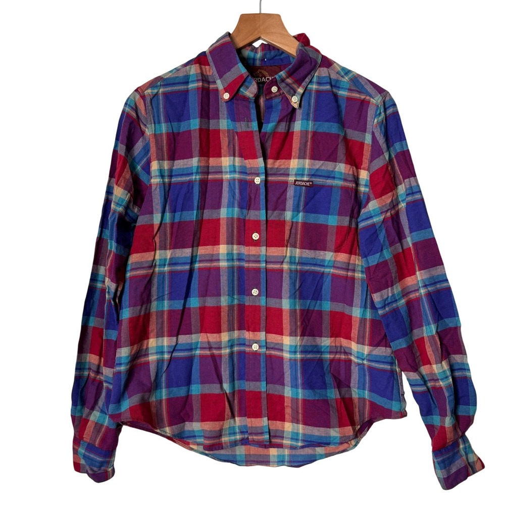 Vintage Jordache Plaid Button Down Long Sleeve Shirt Womens M L Retro Western